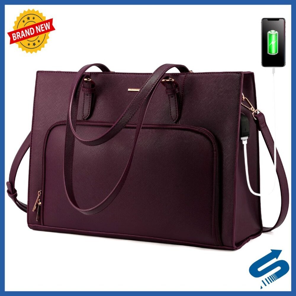 Waterproof Laptop Tote Bag Professional Work Briefcase USB Charging Port